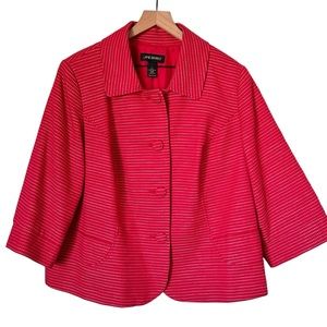 Lane Bryant Red Cotton Blazer Sz 22 Women’s, White Accent 3/4 Sleeves Lined